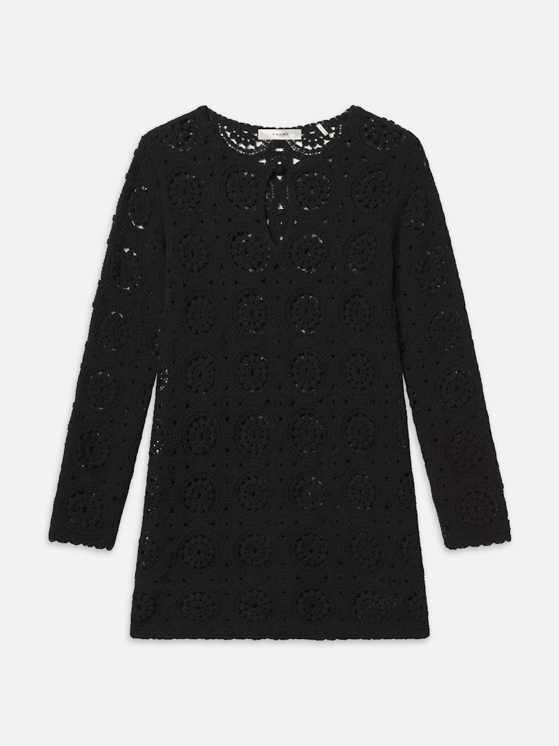 FRAME Women's The Crochet Keyhole Dress Black Cotton Size XL