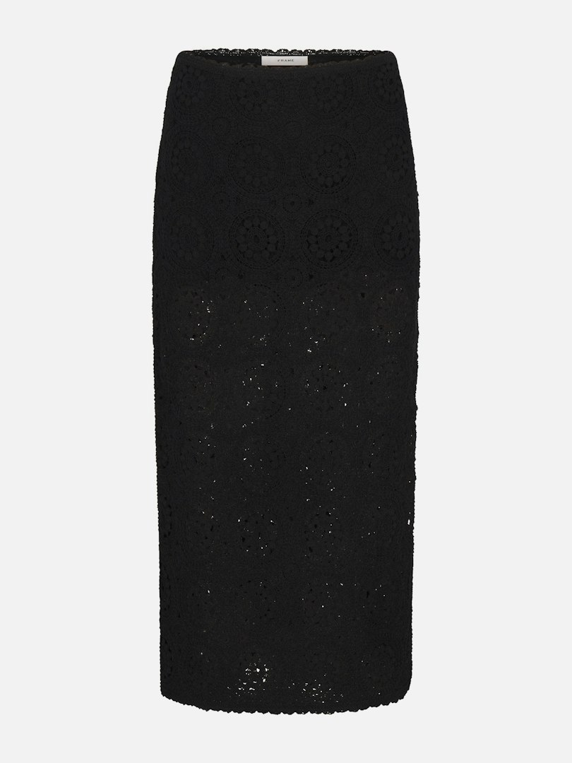 FRAME Women's The Crochet Midi Skirt Black Cotton Size XS