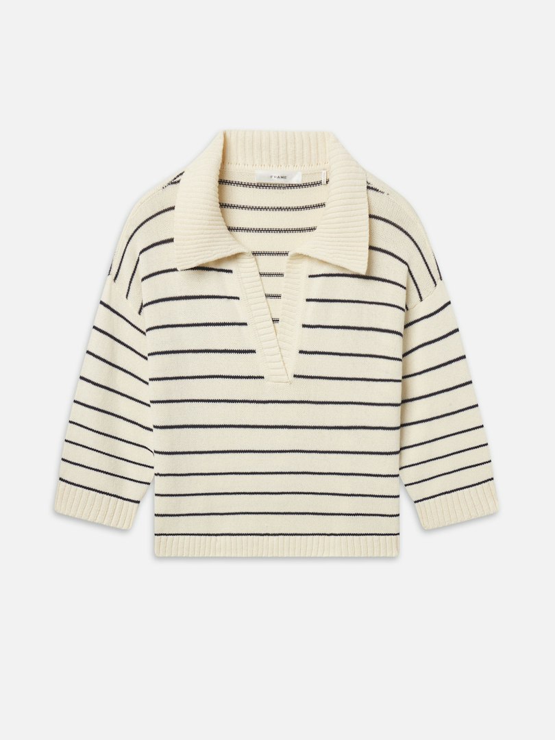 FRAME Women's The Striped Easy Pullover Cream Multi Denim Size Medium