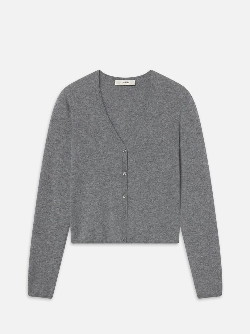 FRAME Women's The Cashmere V Cardi Heather Grey Denim Size Large
