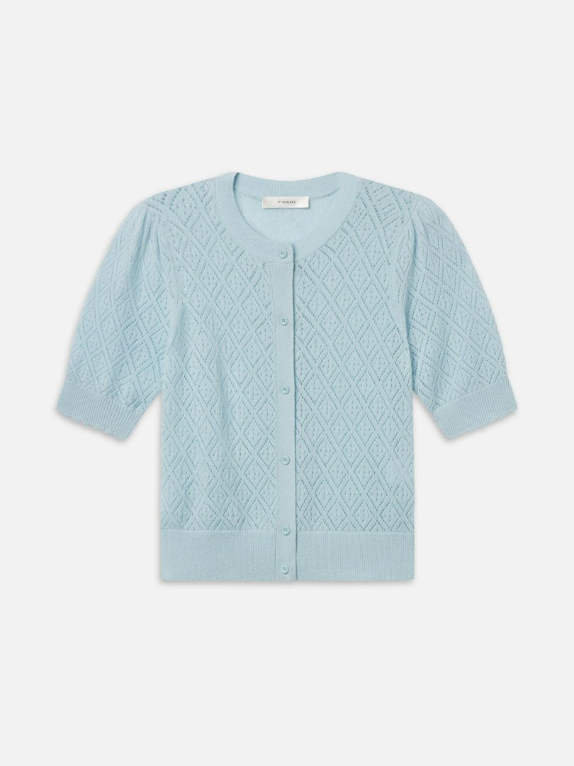 FRAME Women's The Delicate Cashmere Cardi Sky Blue Denim Size XL