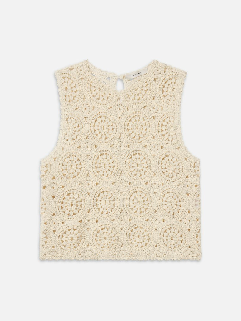 FRAME Women's The Crochet Tank Top Cream Size Large