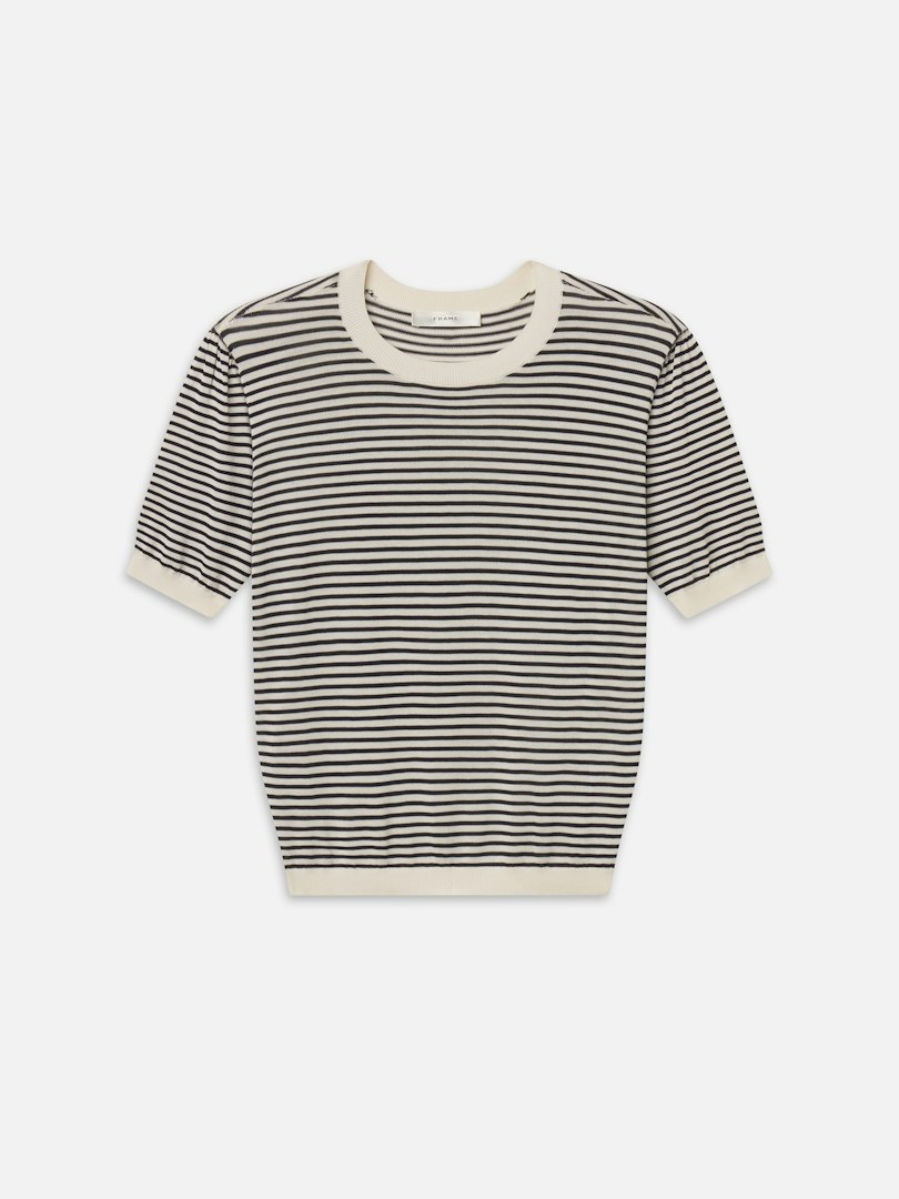 FRAME Women's The Striped Gathered Sweater Cream Multi Size XS