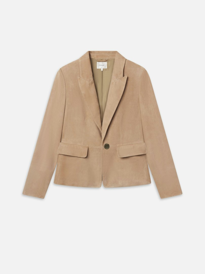 FRAME Women's The Suede Sleek Blazer Light Camel Denim Size 0