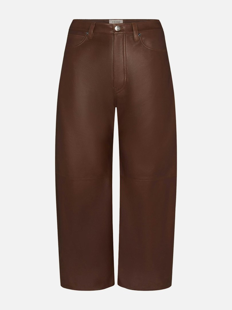 FRAME Women's The Leather Bow Pants Dark Brown Denim Size 23