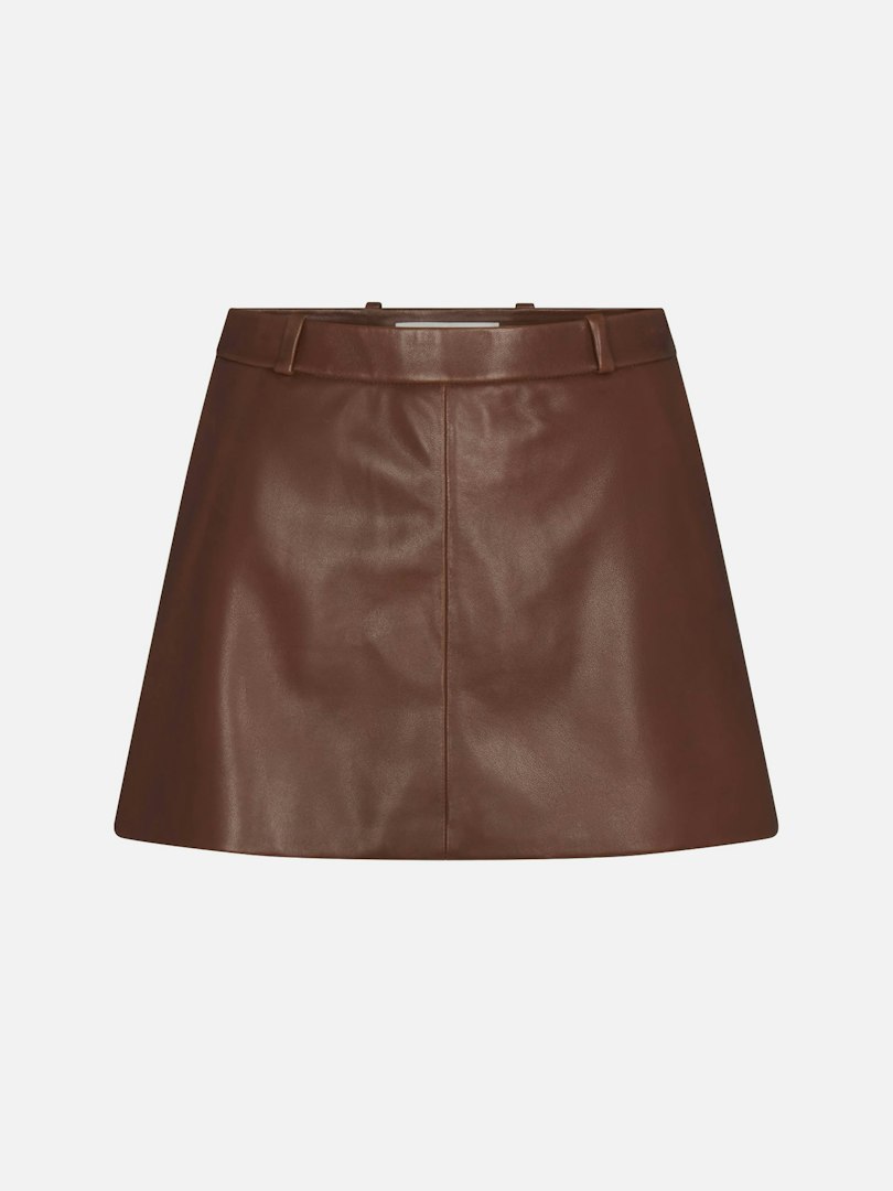 FRAME Women's The Leather Mini Skirt Dark Brown Denim Size 2