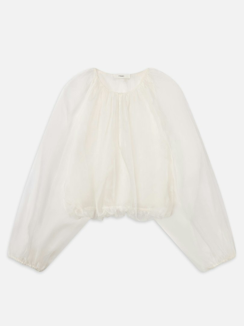 FRAME Women's The Sheer Balloon Blouse Top Denim Size Medium