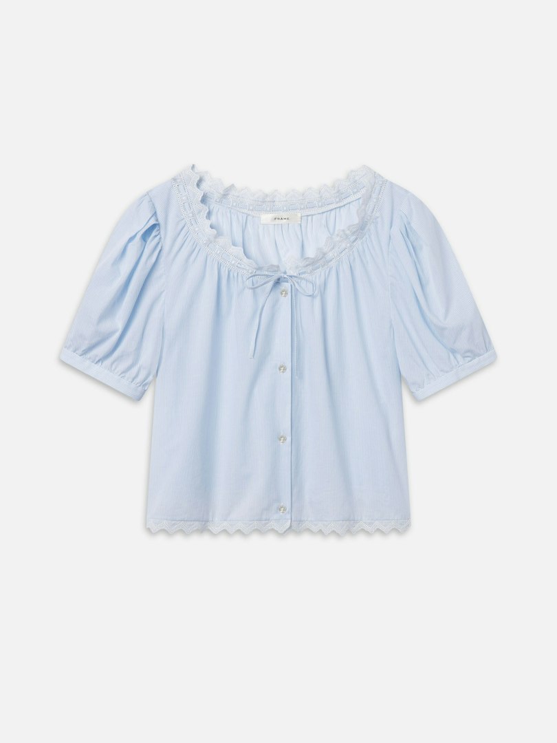 FRAME Women's The Serene Top Powder Blue Multi Denim Size Large