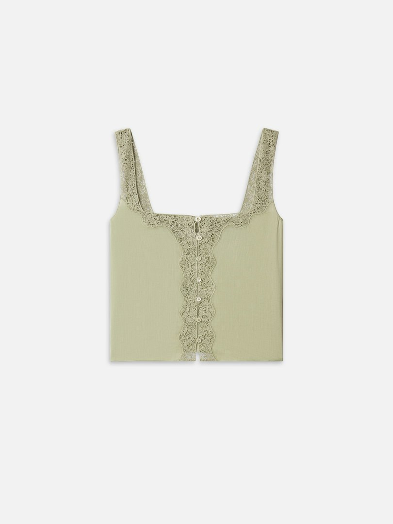 FRAME Women's The Embroidered Tank Top Sage Size Large