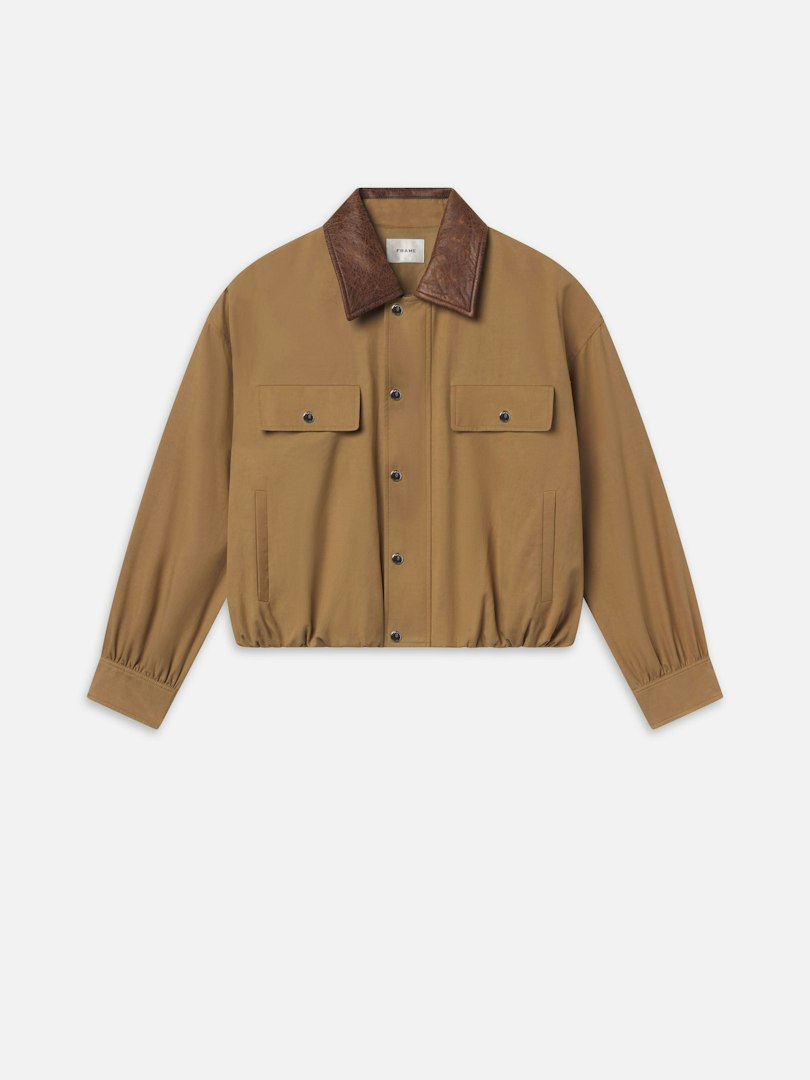 FRAME Women's The Leather Collar Bubble Jacket Camel Denim Size Medium