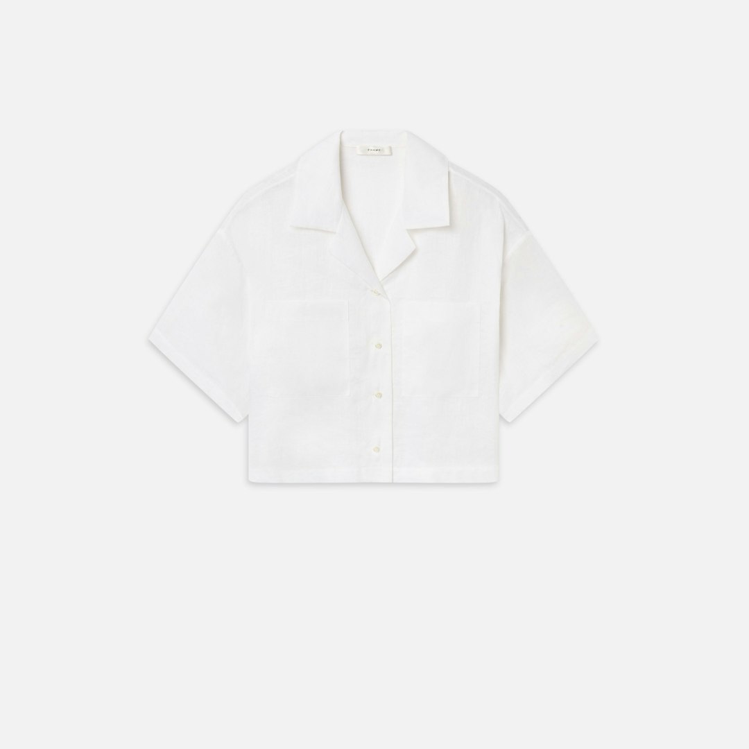 FRAME Women's The Linen Pocket Shirt White Size XL