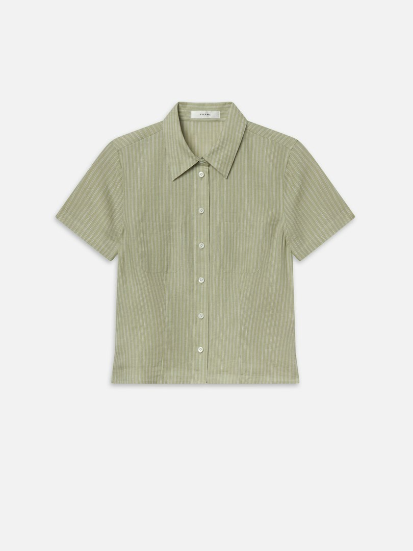 FRAME Women's The Linen Seaside Shirt Sage Multi Size XS