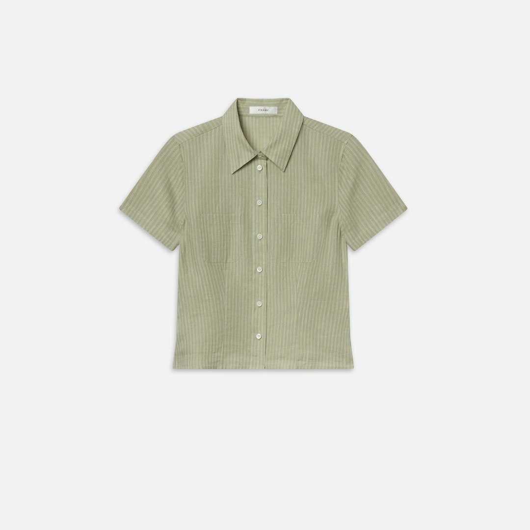 FRAME Women's The Linen Seaside Shirt Sage Multi Size XS