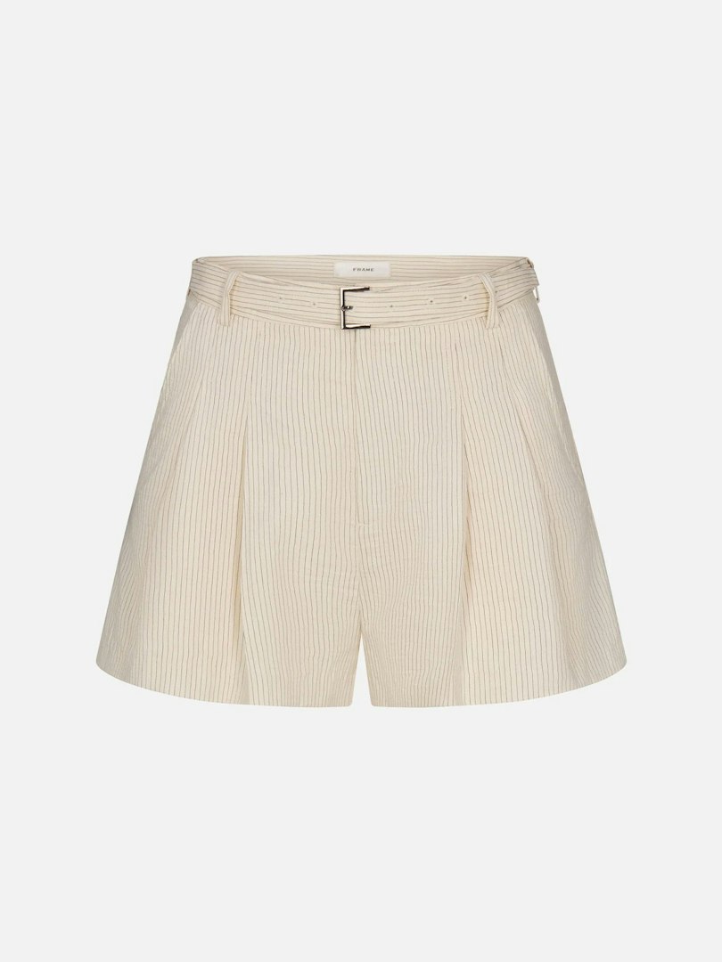 FRAME Women's The Striped Shorts Ecru Multi Denim Size 0