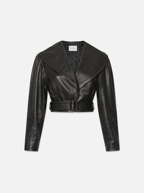 Cropped Leather Biker Jacket in White - Alaia