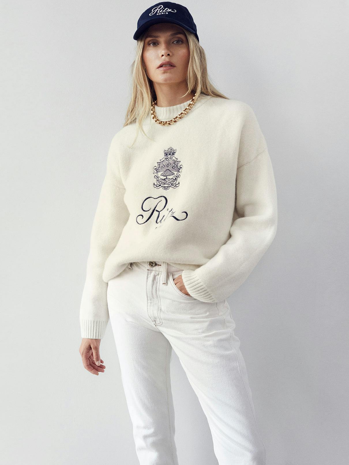 Ritz Women'S Crewneck Sweater -- Off White Multi