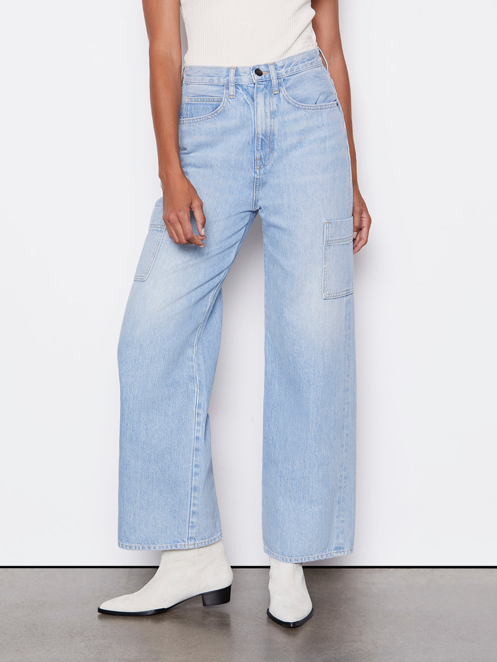 frame wide leg cropped jeans