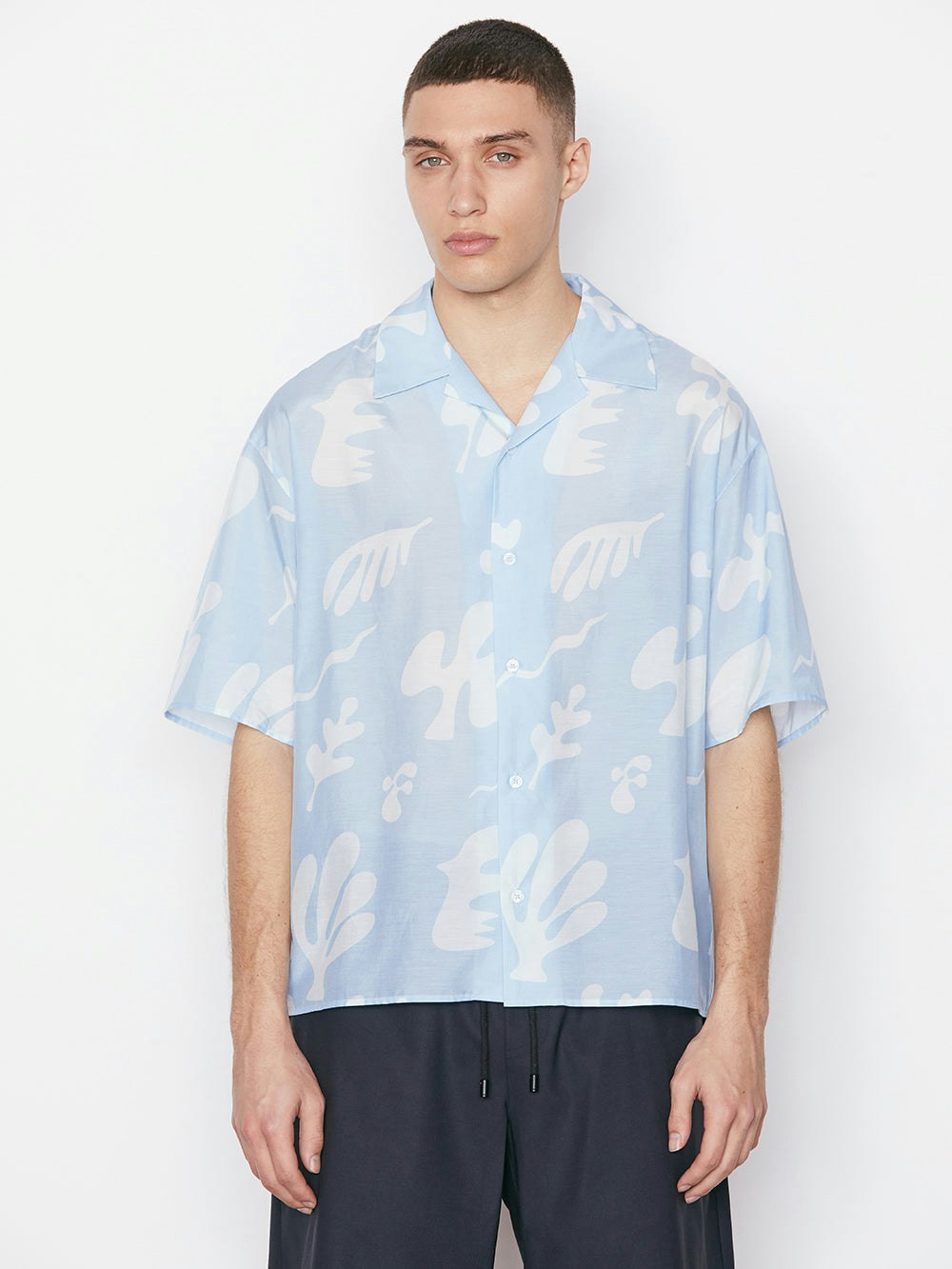 undefined | Short Sleeve Summer Shirt in Powder Blue Print