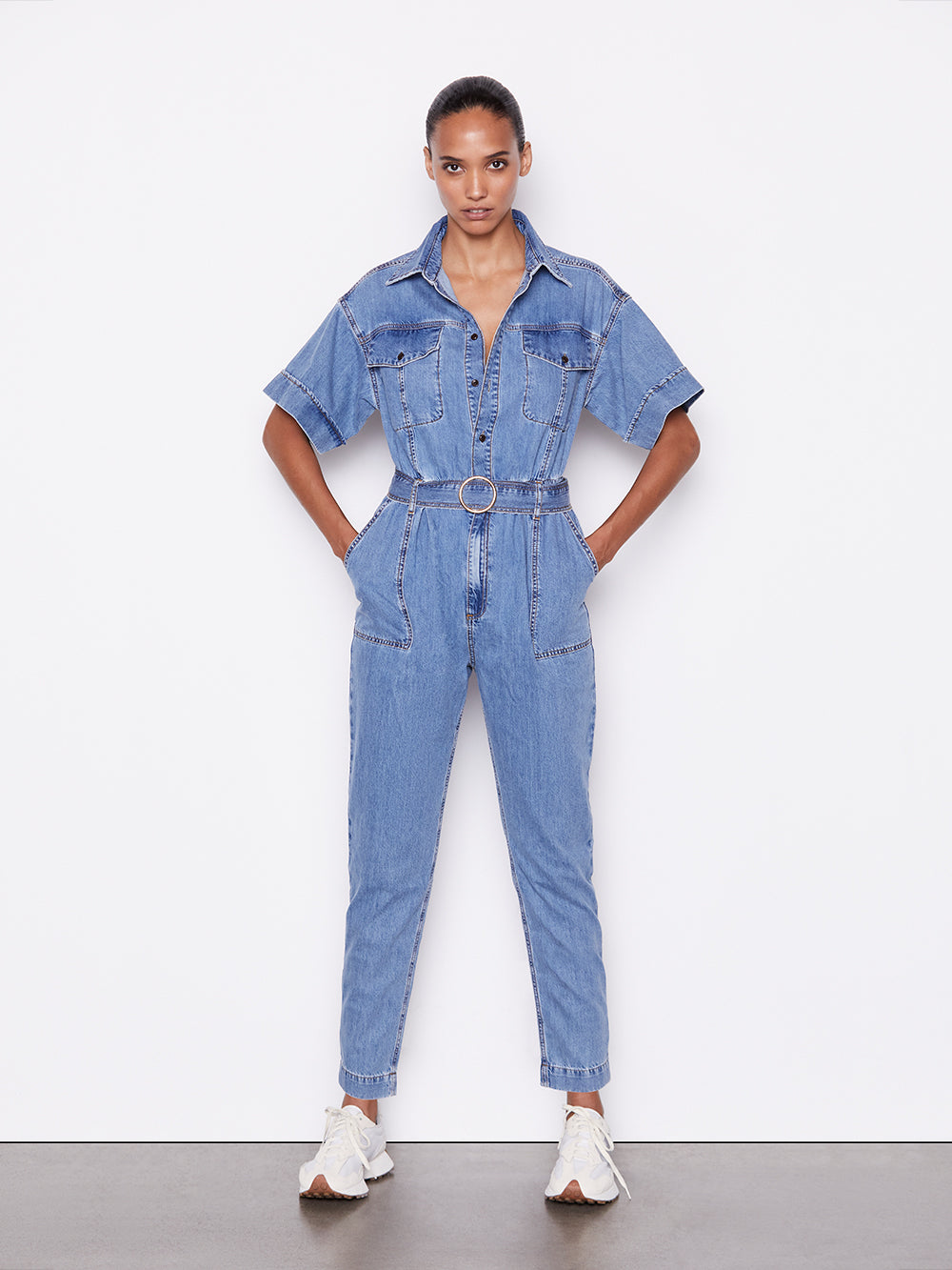 denim pantsuit